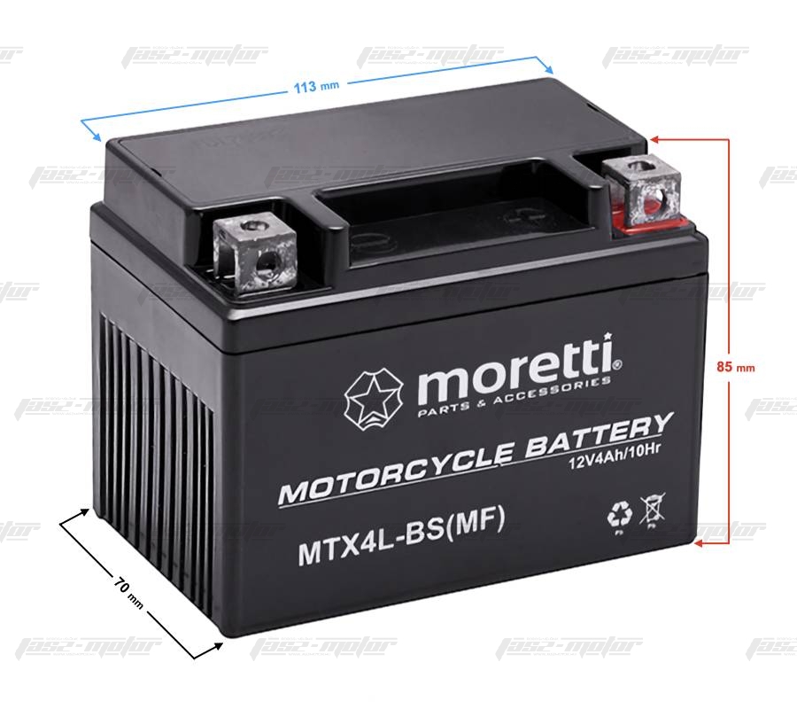 Akkumulátor 12V 4AH Zselés, AGM (MTX4L-BS) - Moretti
