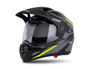 jaszmotor_webshop_cassida_tour_2.0_x-tra_cross_bukosisak_felnyithato_plexivel_es_napszemuveggel,_pinlock_elokeszitessel_(matt_fekete-szurke-sarga) galéria