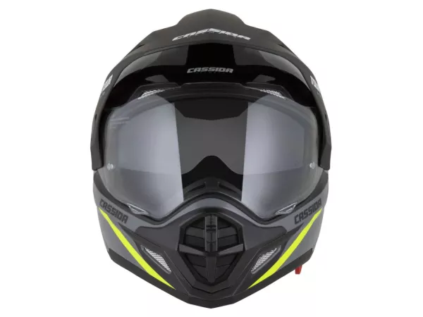 jaszmotor_webshop_cassida_tour_2.0_x-tra_cross_bukosisak_felnyithato_plexivel_es_napszemuveggel,_pinlock_elokeszitessel_(matt_fekete-szurke-sarga) galéria