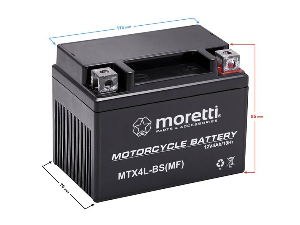 Akkumulátor 12V 4AH Zselés, AGM (MTX4L-BS) - Moretti