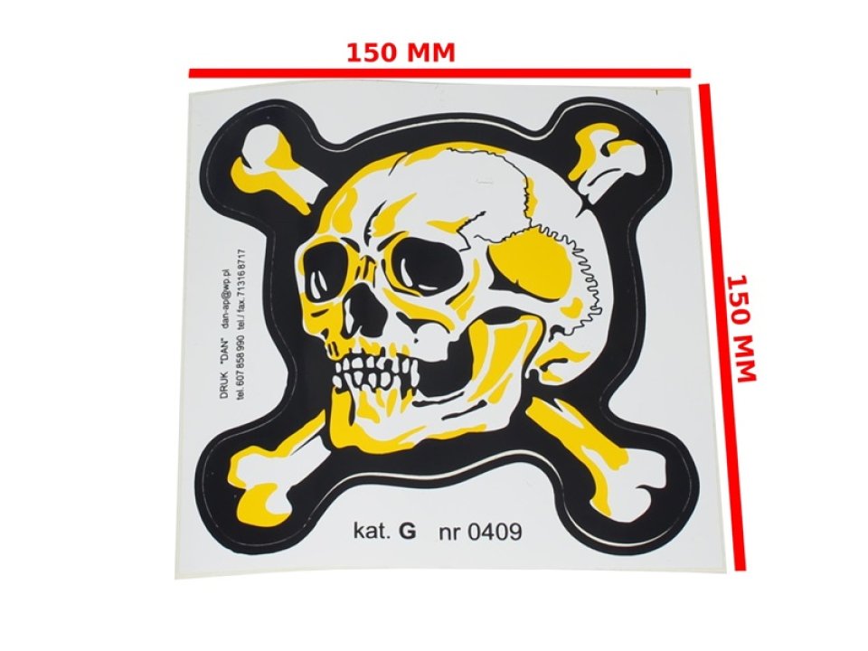 jaszmotor_webshop_koponyas_matrica_<br>(fekete-sarga-feher,__150_x_150mm)_-_mr