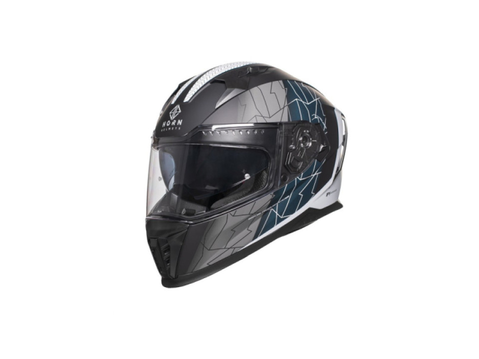 jaszmotor_webshop_horn_hirs_zart_bukosisak_napszemuveggel_es_pinlock_elokeszitessel_<br>(matt_fekete_-_szurke_-_kek)